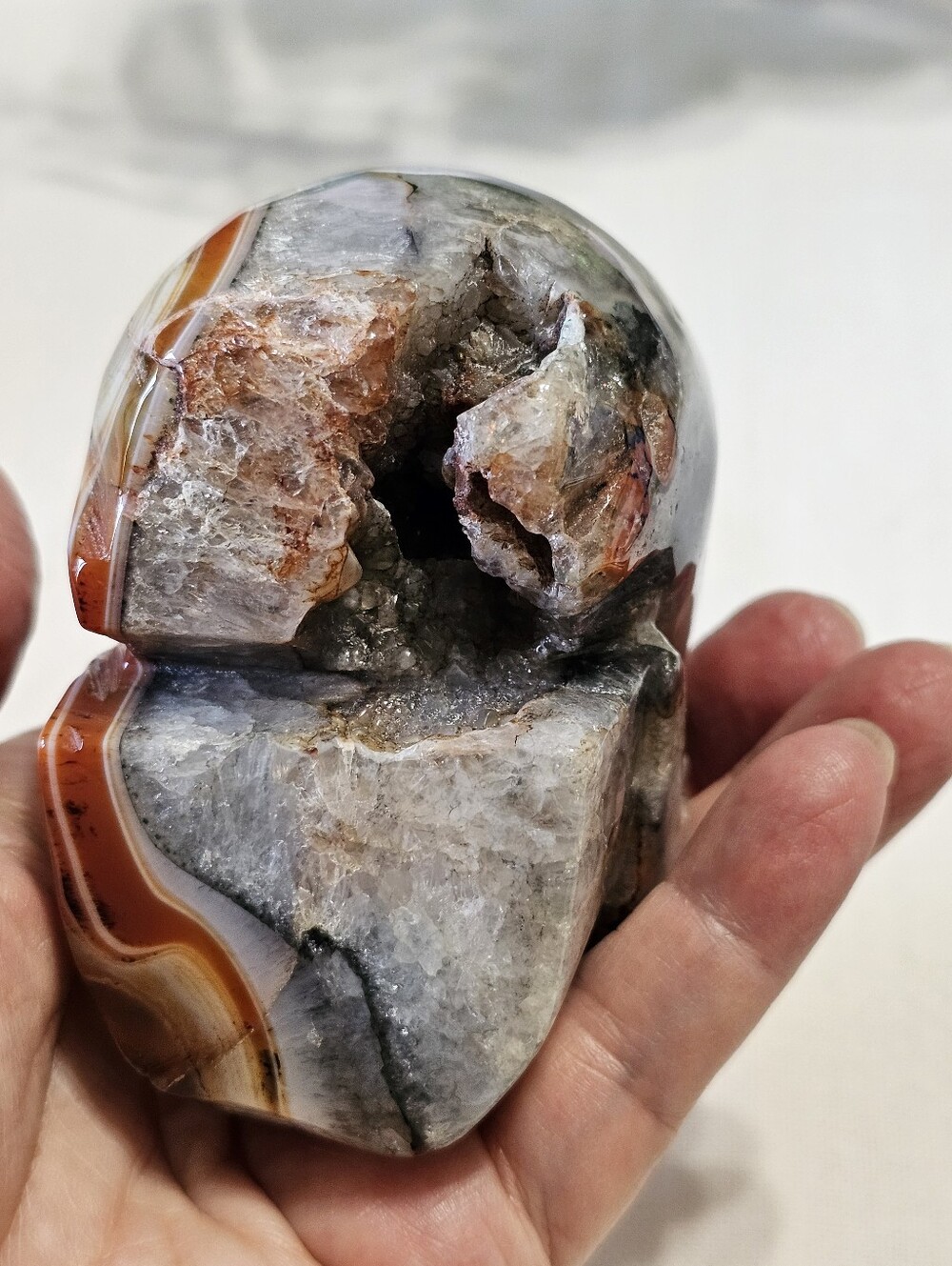 Carved Banded Agate Skull Sculpture - Picture 8 of 12